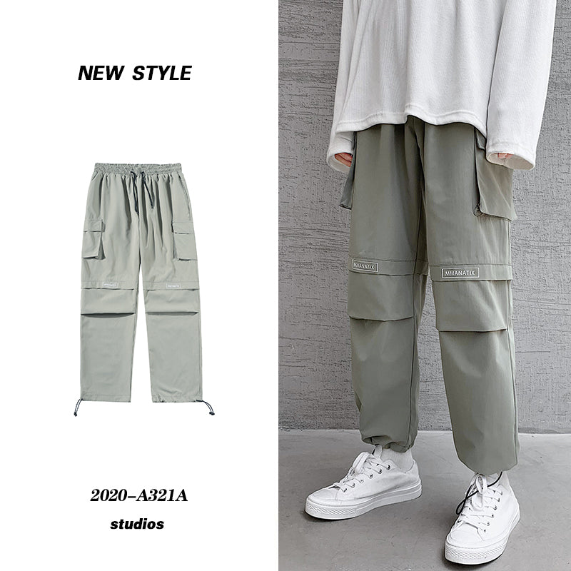 Overalls Men''s Plus Bulky Loose Legged Pants Fashion Brand Summer Casual Hip Hop Wide Leg Pants