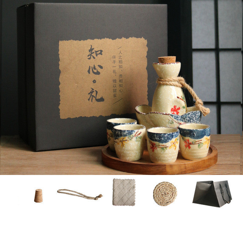 Japanese Retro Sake Wine Warmer Gift Box Set Hot Wine Shochu Pot Ceramic Wine Cup White Wine Household Wine Glass