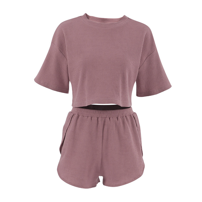 Fashionable Knitted Short Sleeve Pajamas Two-piece Set Casual And Comfortable