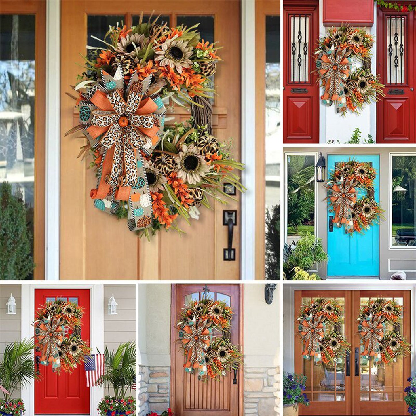 Handmade door decorations Artificial Plant Front Decoration Leopard Garland Sunflower Door Hanging