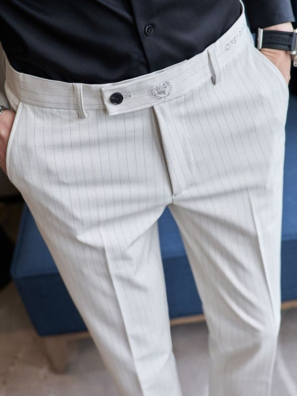 Casual Men's Letter Embroidery Simple Fashion Striped Pencil Suit Pants