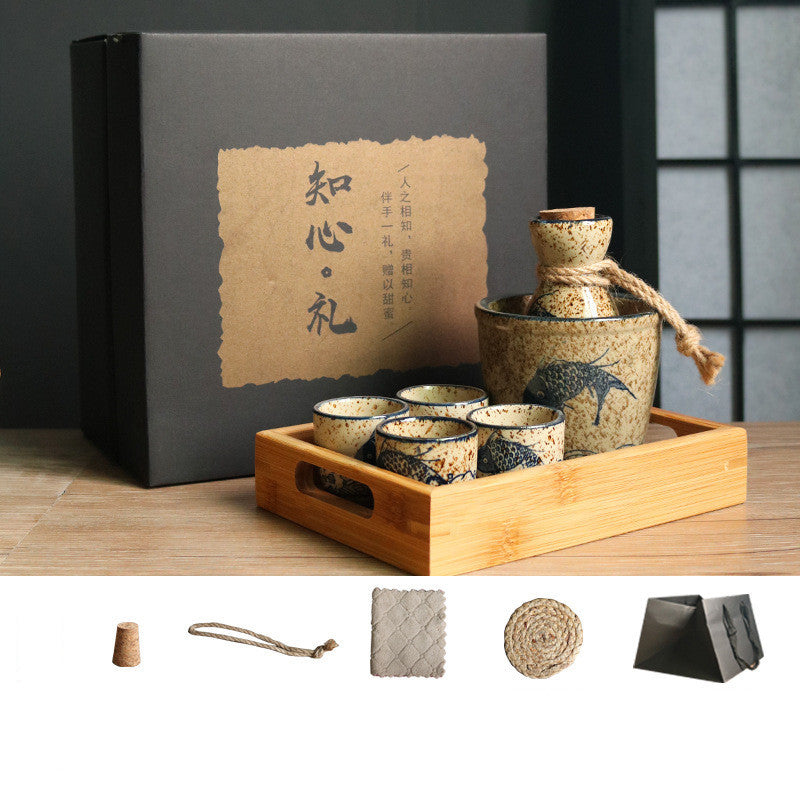 Japanese Retro Sake Wine Warmer Gift Box Set Hot Wine Shochu Pot Ceramic Wine Cup White Wine Household Wine Glass