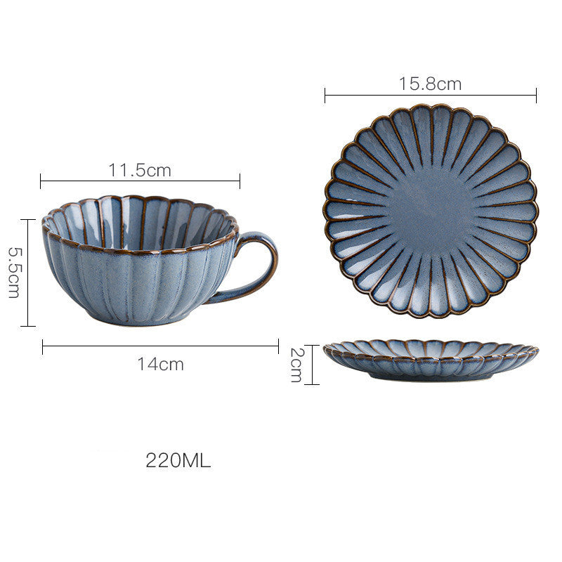 Japanese Ceramic Coffee Cup And Saucer Set Kiln Turned Retro