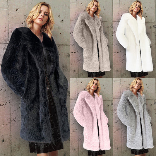 Women's Suit Collar Coat with Artificial Fur for Autumn/Winter