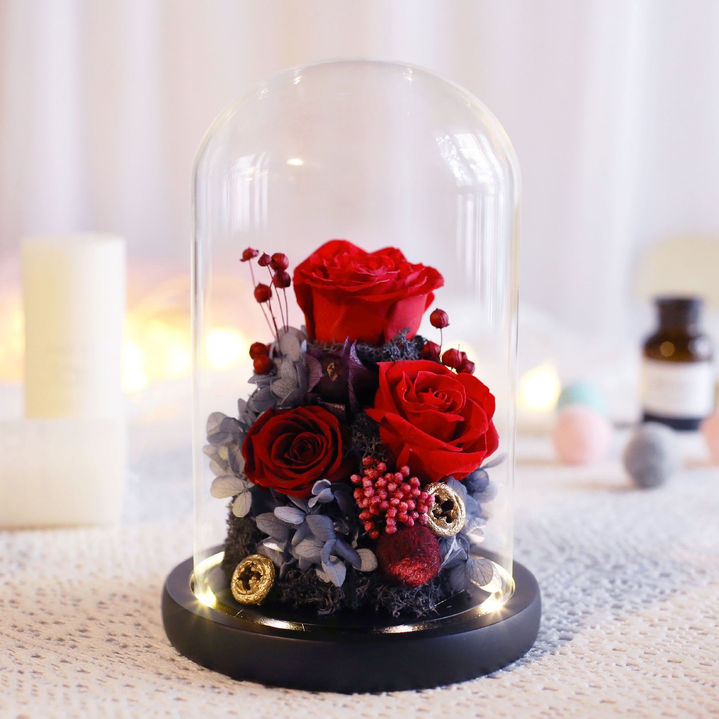 Valentine's Day immortal flower in glass cover