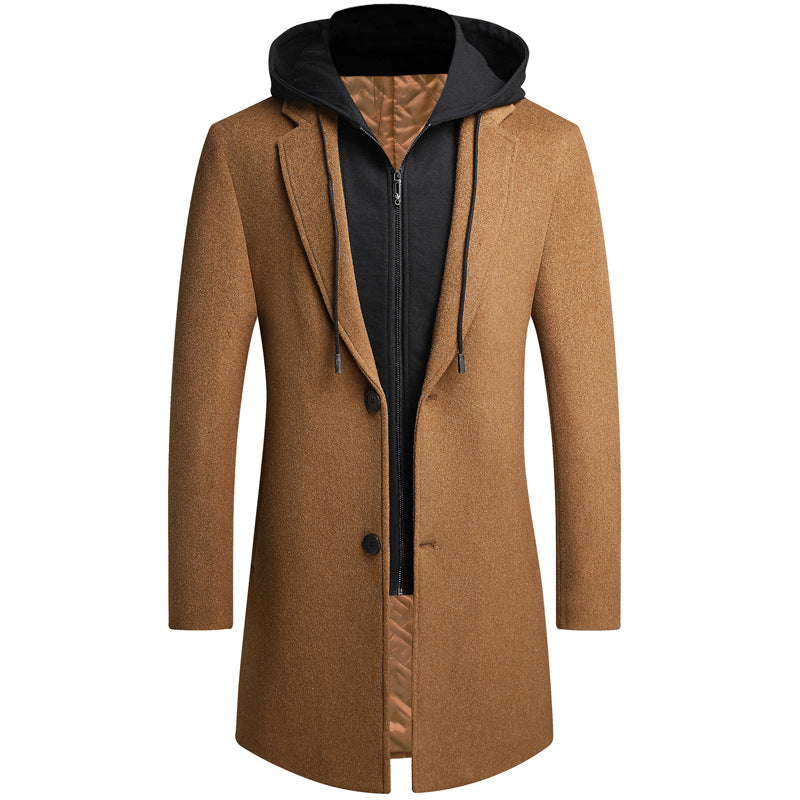 Men's Casual Woolen Coat With Detachable Hat