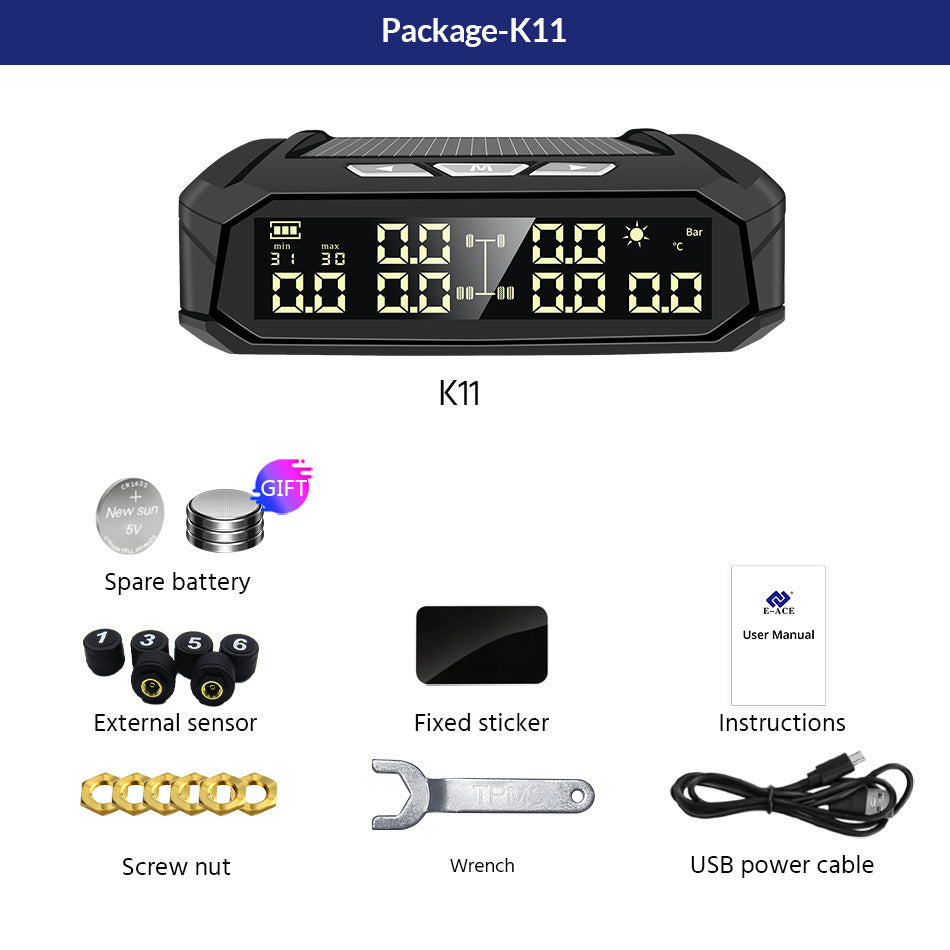 Solar External Tire Pressure Monitor 6 Tire Vans RV Trucks