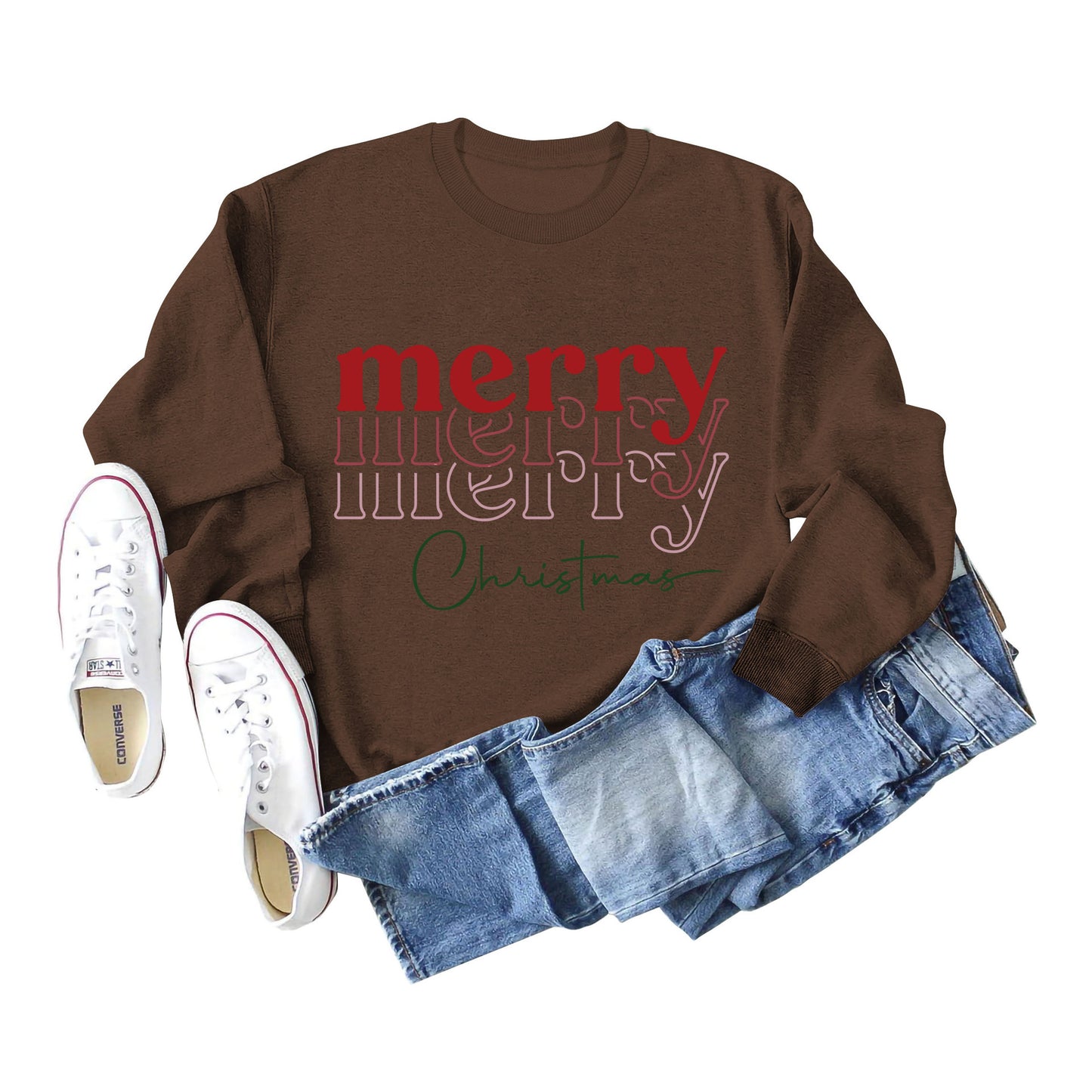 Letter Round Neck Christmas Loose Long Sleeve Sweater Girl