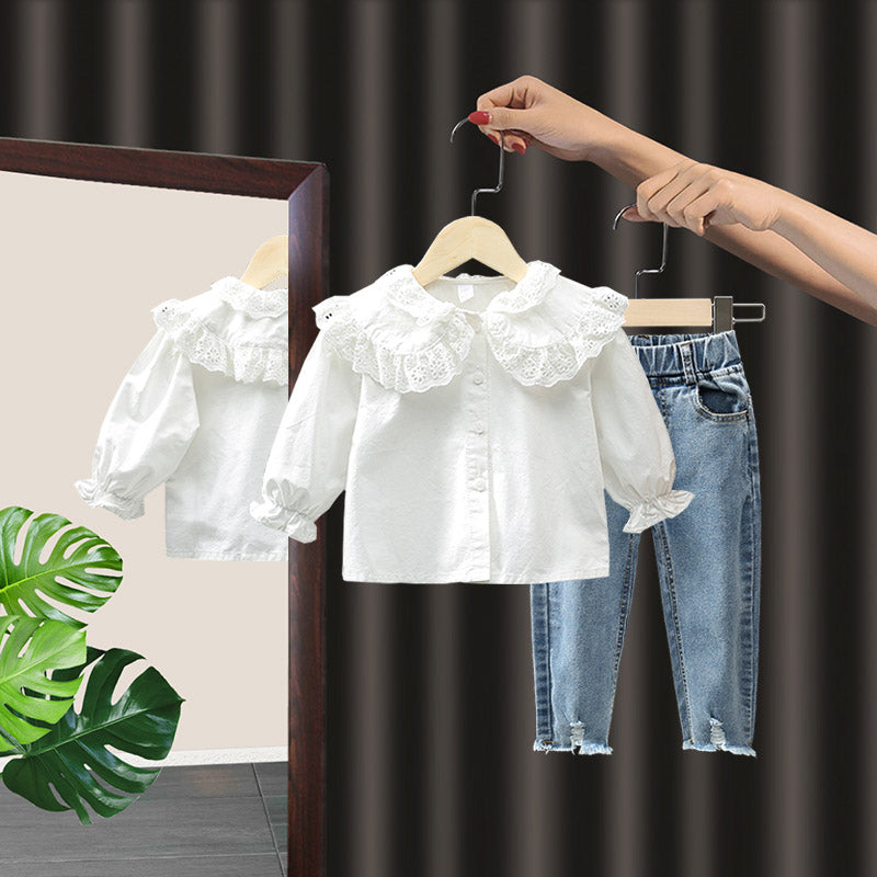 Girl Western Style set Fashion Shirt Jeans Two-piece Baby Girl Girl  Clothing Trend