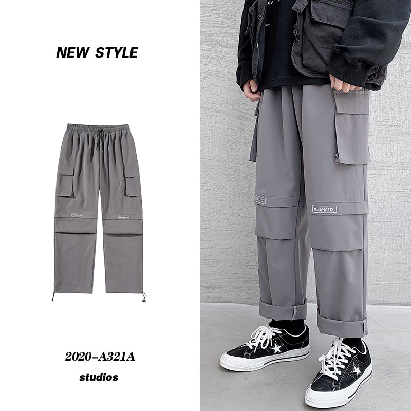 Overalls Men''s Plus Bulky Loose Legged Pants Fashion Brand Summer Casual Hip Hop Wide Leg Pants