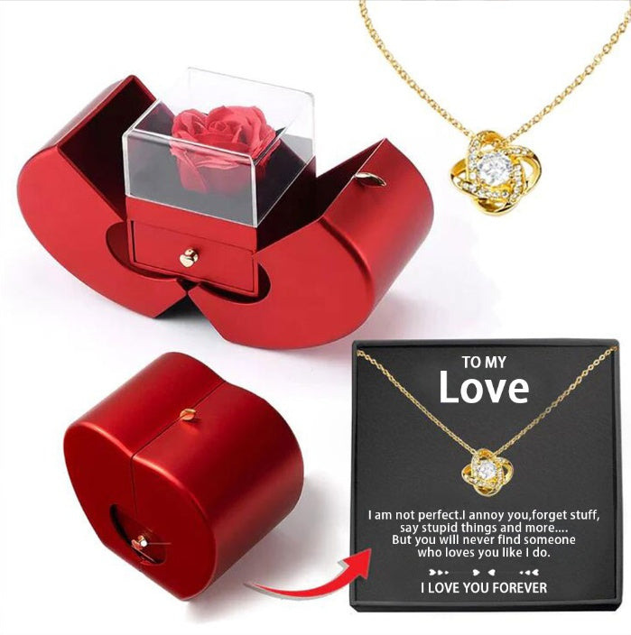 Valentine’s Day gift box with rose and necklace