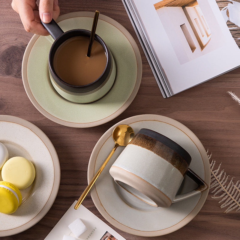 Japanese Retro Stoneware Coffee Cup And Saucer Set