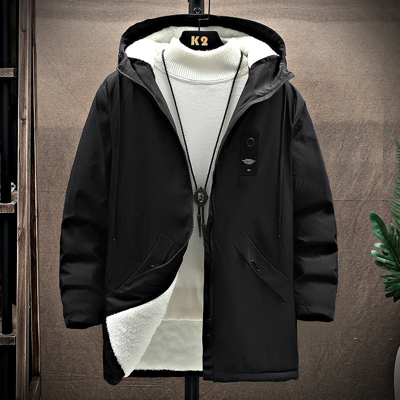 Men's Solid Color Hooded Jacket Korean Version Plus Velvet Thickening