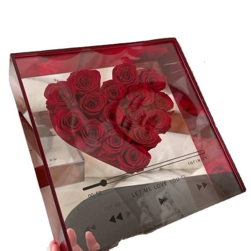 Transparent Acrylic Flower Box Eternal Flower Love CD Valentine's Day Gift