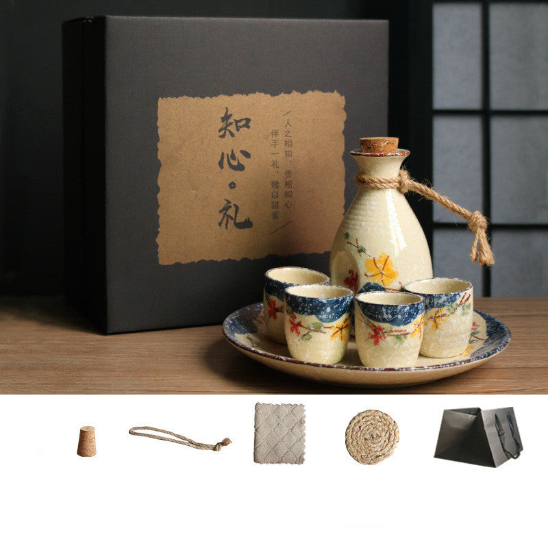 Japanese Retro Sake Wine Warmer Gift Box Set Hot Wine Shochu Pot Ceramic Wine Cup White Wine Household Wine Glass