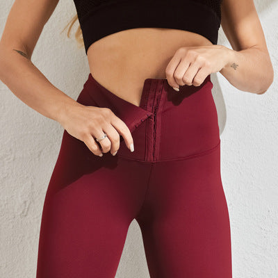 Women's Double Breasted High Waist Hip Lift Yoga Waist Girdling Belly Contraction Stretch Leggings