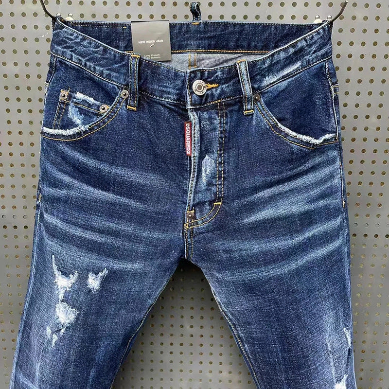 DSQ2 Jeans blue Tatting Splash Paint jeans Men's Slim-fit Patch Stretch jeans