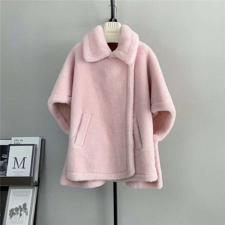 Women's Mid-length coat Loose Batwing Sleeve Lamb Fur Coat