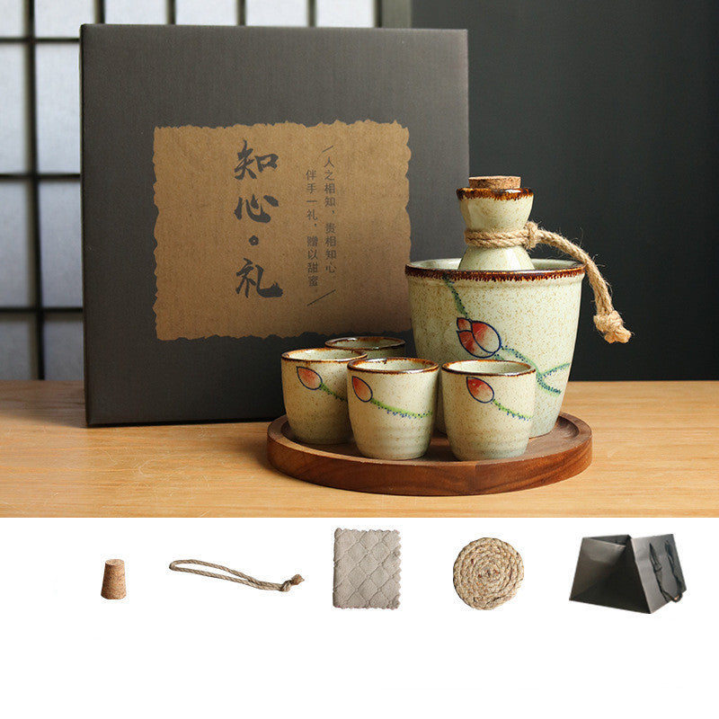 Japanese Retro Sake Wine Warmer Gift Box Set Hot Wine Shochu Pot Ceramic Wine Cup White Wine Household Wine Glass