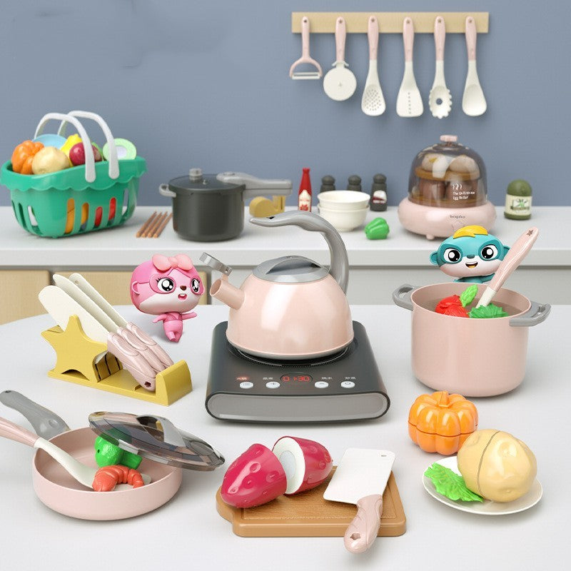 Simulation Kitchen Baby Cooking Sound Light Large Size Rice Cooker Children Play Home Toys Set