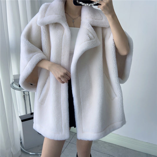 Women's Mid-length coat Loose Batwing Sleeve Lamb Fur Coat