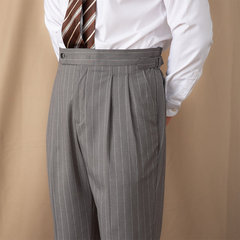 Thin Business High Waist Straight British Striped Pants Gentry Suit Naples Casual Suit Pants Men