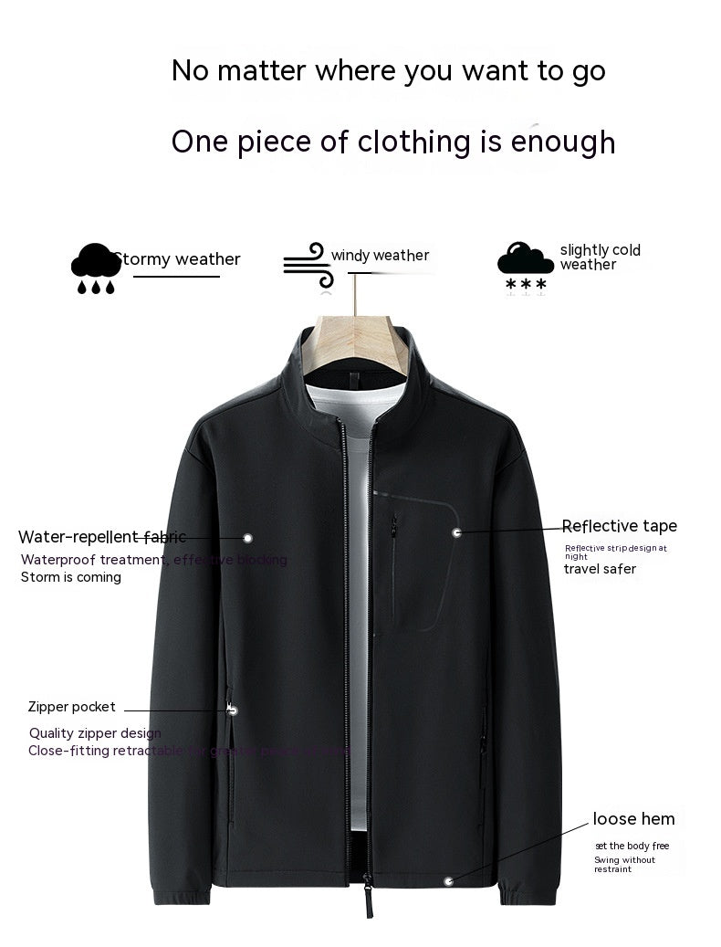 Men’s jacket Soft Shell Windproof Waterproof jacket Autumn And Winter Fleece-lined Stand-up Collar Thermal Jacket