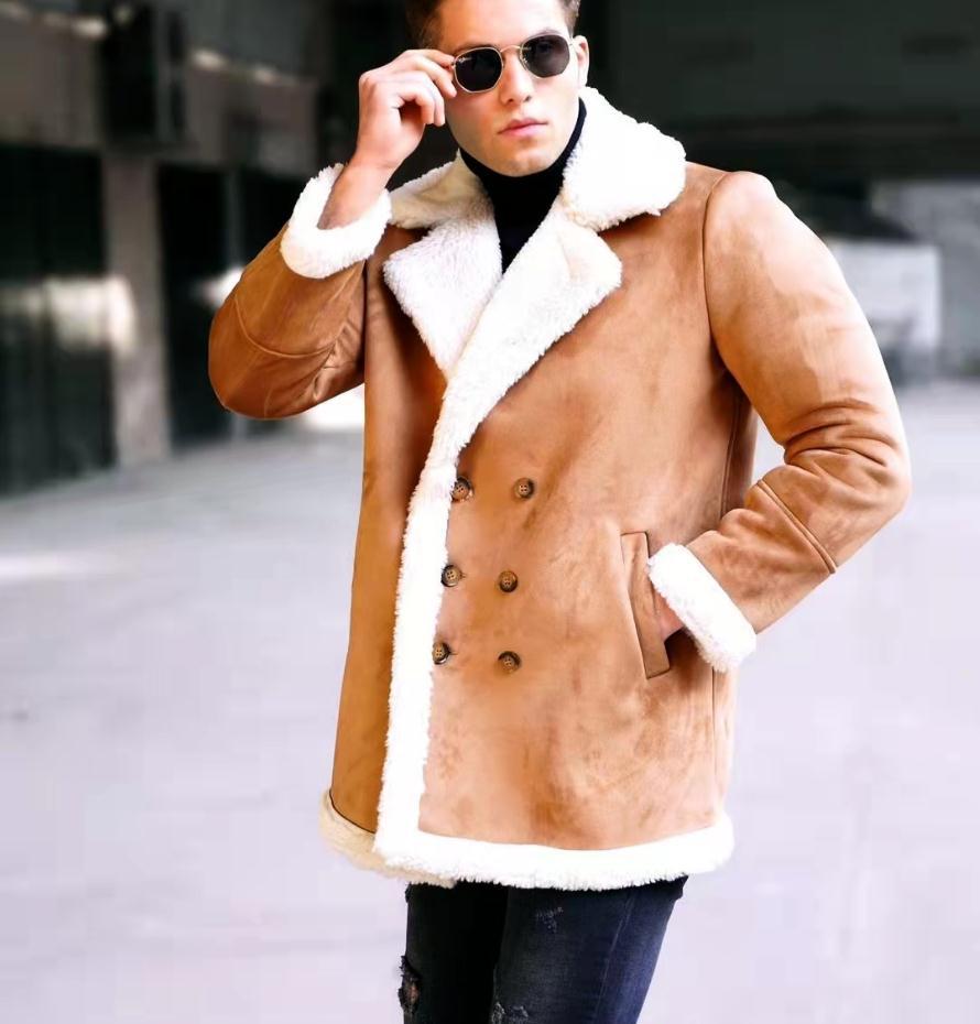 Men’s coat European And American Fur Integrated Men's Thickened Mid Length Jacket