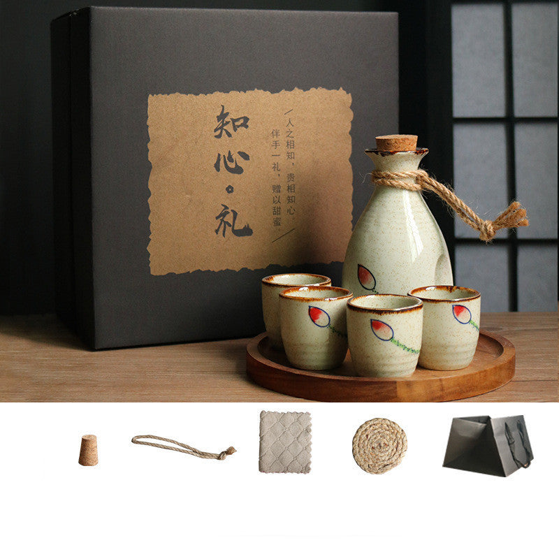 Japanese Retro Sake Wine Warmer Gift Box Set Hot Wine Shochu Pot Ceramic Wine Cup White Wine Household Wine Glass