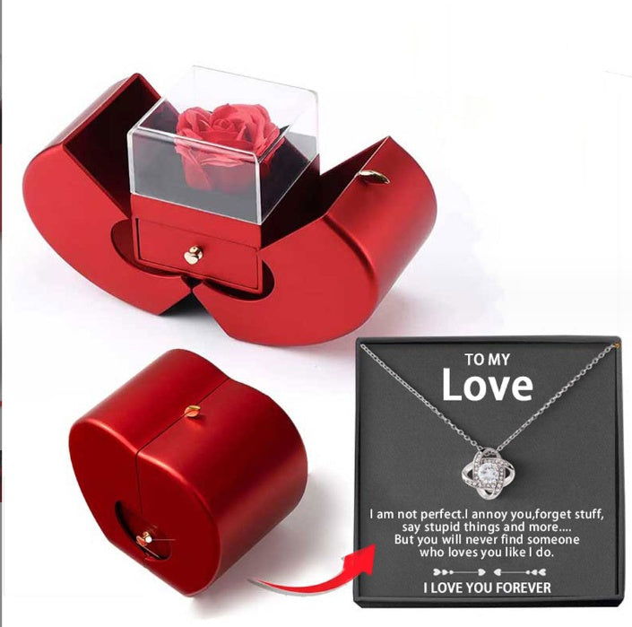 Valentine’s Day gift box with rose and necklace