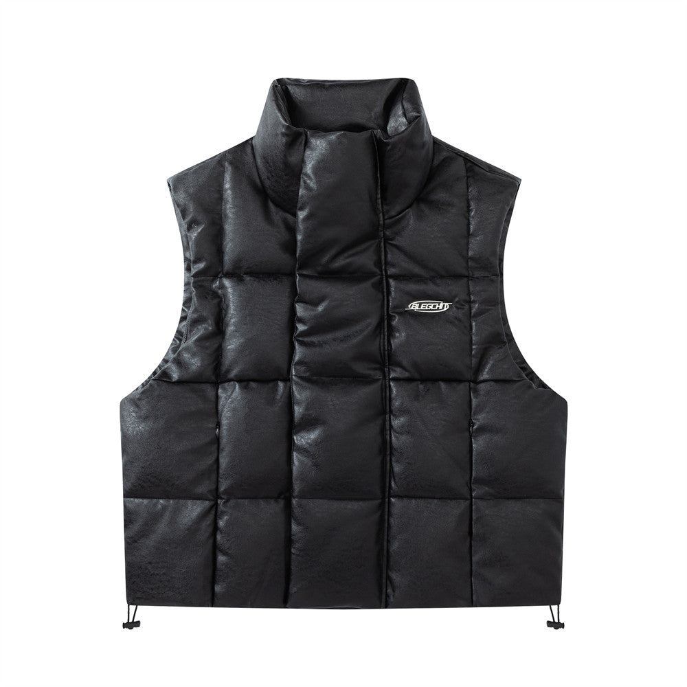 Women vest Loose Zip Stand Collar Sleeveless Leather Vest