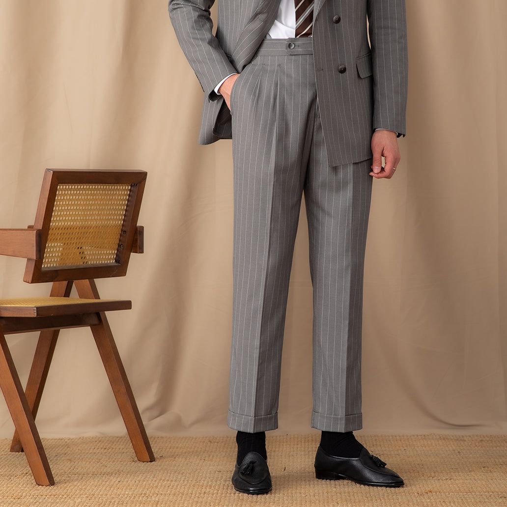 Thin Business High Waist Straight British Striped Pants Gentry Suit Naples Casual Suit Pants Men