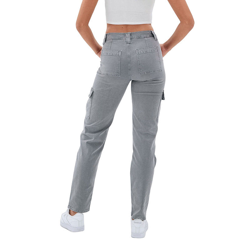 Women's Jeans Multi-bag High Waist Wash Straight