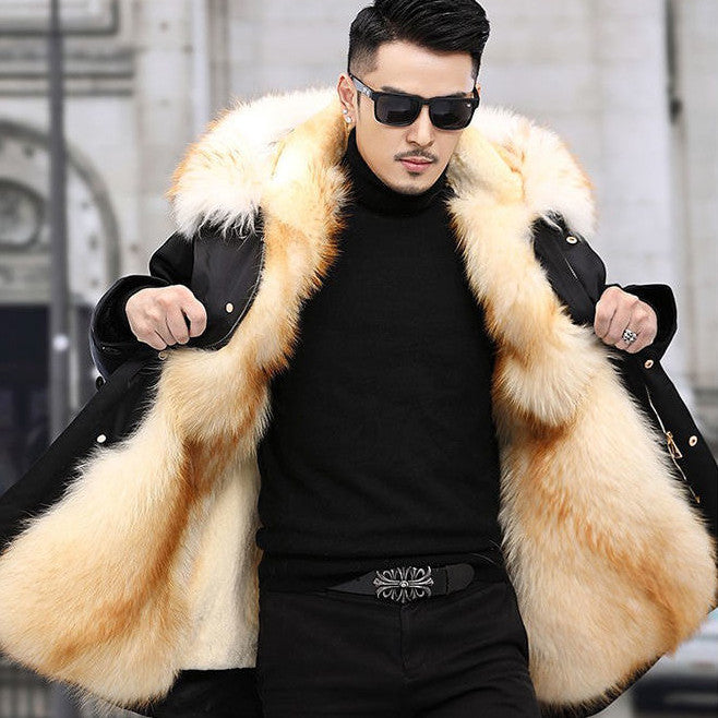 Men’s coat Fur Coat Faux Mink Velvet Medium Length Fur Coat