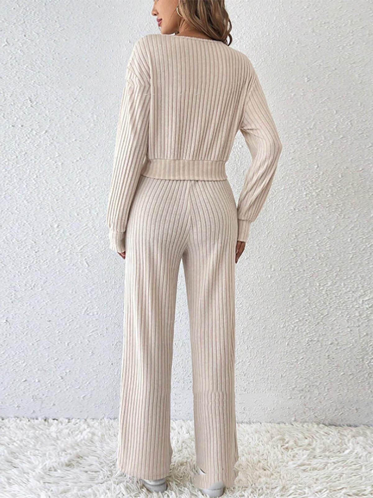 Long Sleeve Short Top Two-piece Pants